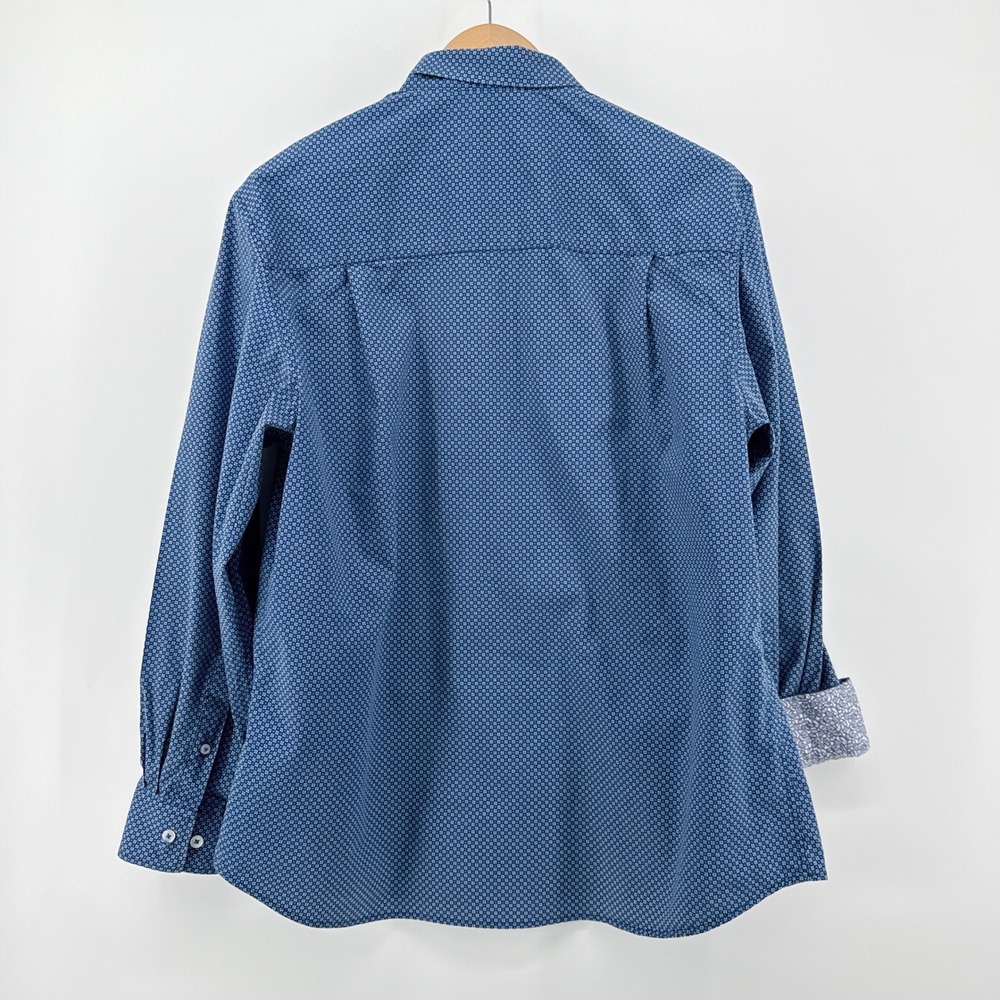 Nick Graham Everywhere Men's Blue Geometric Print‎ Stretch Modern Fit Shirt XL - Picture 5 of 8